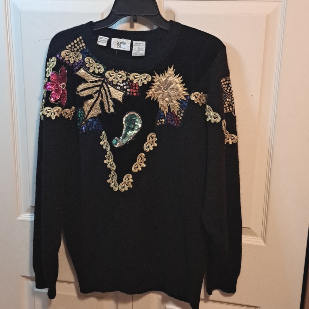 Vintage Bonnie & Bill by Holly Christmas sweater 1990 - L - wool/angora - black